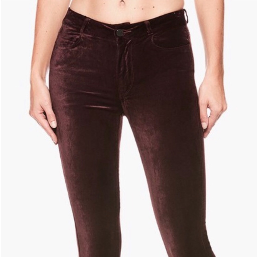 PAIGE High-rise black cherry velvet jeans, size 32